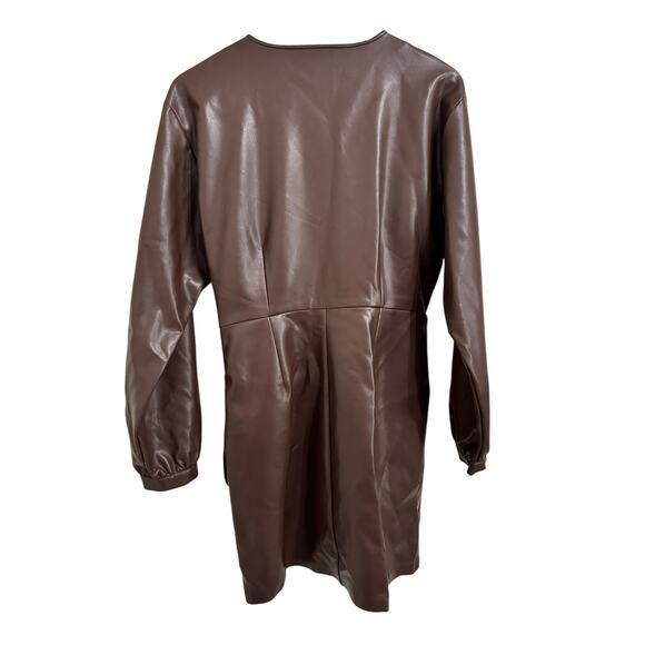 Intermix faux brown leather faux wrap long sleeve dress size 8 - Picture 9 of 9